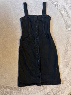 Gap Black Button-Front Denim Midi Dress